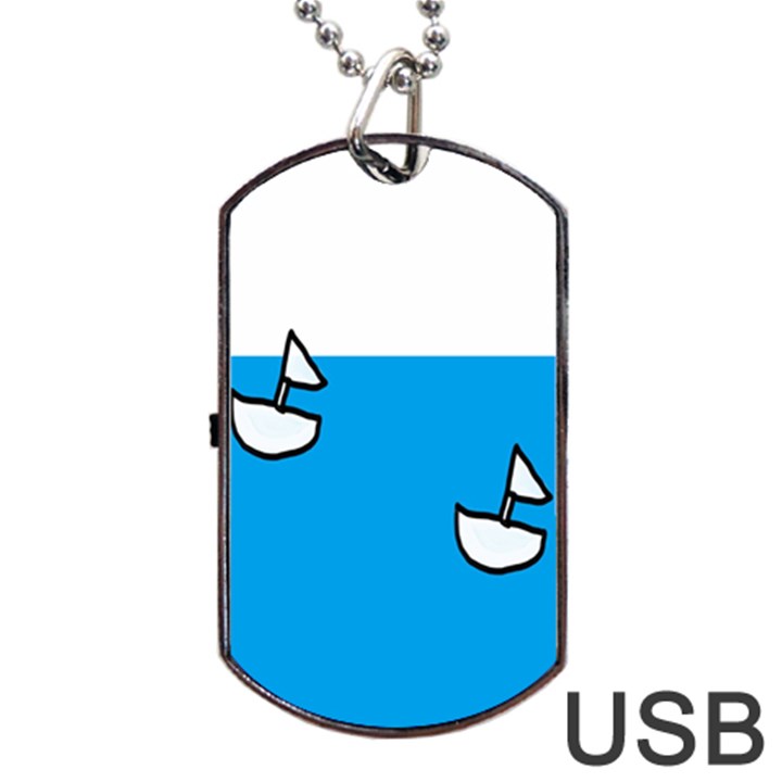 Ship Sea Beack Sun Blue Sky White Water Dog Tag USB Flash (Two Sides)