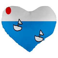 Ship Sea Beack Sun Blue Sky White Water Large 19  Premium Flano Heart Shape Cushions