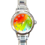 Red Yellow Green Blue Rainbow Color Mix Round Italian Charm Watch Front