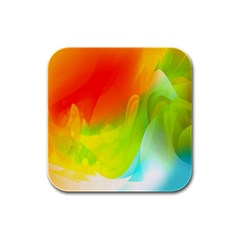 Red Yellow Green Blue Rainbow Color Mix Rubber Square Coaster (4 Pack) 