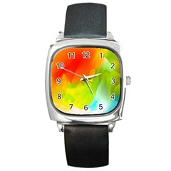 Red Yellow Green Blue Rainbow Color Mix Square Metal Watch