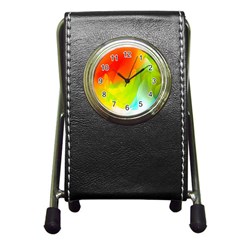 Red Yellow Green Blue Rainbow Color Mix Pen Holder Desk Clocks by Mariart