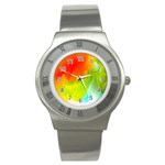 Red Yellow Green Blue Rainbow Color Mix Stainless Steel Watch Front