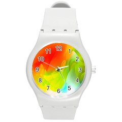 Red Yellow Green Blue Rainbow Color Mix Round Plastic Sport Watch (m)