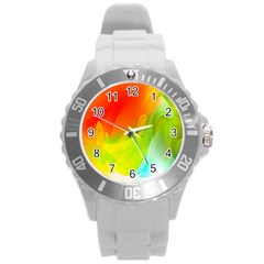 Red Yellow Green Blue Rainbow Color Mix Round Plastic Sport Watch (l)