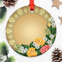 Rose Sunflower Star Floral Flower Frame Green Leaf Ornament (round)