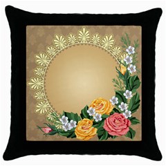 Rose Sunflower Star Floral Flower Frame Green Leaf Throw Pillow Case (black) by Mariart