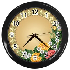 Rose Sunflower Star Floral Flower Frame Green Leaf Wall Clocks (black) by Mariart