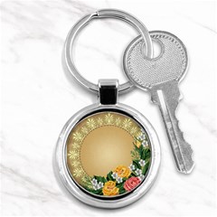 Rose Sunflower Star Floral Flower Frame Green Leaf Key Chains (round)  by Mariart