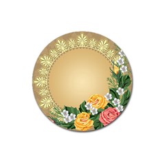 Rose Sunflower Star Floral Flower Frame Green Leaf Magnet 3  (round) by Mariart