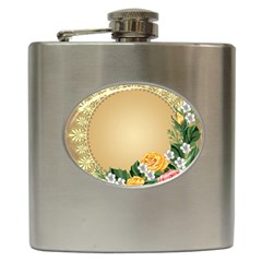 Rose Sunflower Star Floral Flower Frame Green Leaf Hip Flask (6 Oz) by Mariart