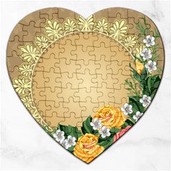 Rose Sunflower Star Floral Flower Frame Green Leaf Jigsaw Puzzle (heart) by Mariart