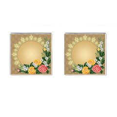 Rose Sunflower Star Floral Flower Frame Green Leaf Cufflinks (square) by Mariart