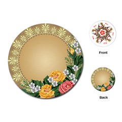 Rose Sunflower Star Floral Flower Frame Green Leaf Playing Cards (round) 