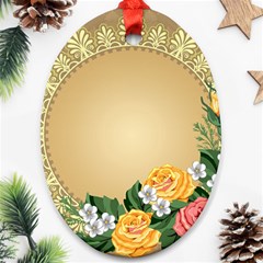 Rose Sunflower Star Floral Flower Frame Green Leaf Oval Ornament (two Sides) by Mariart