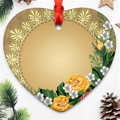 Rose Sunflower Star Floral Flower Frame Green Leaf Heart Ornament (two Sides) by Mariart