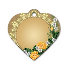 Rose Sunflower Star Floral Flower Frame Green Leaf Dog Tag Heart (one Side) by Mariart