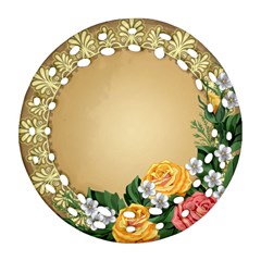 Rose Sunflower Star Floral Flower Frame Green Leaf Round Filigree Ornament (two Sides) by Mariart