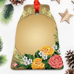 Rose Sunflower Star Floral Flower Frame Green Leaf Bell Ornament (two Sides)