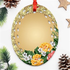 Rose Sunflower Star Floral Flower Frame Green Leaf Oval Filigree Ornament (two Sides)