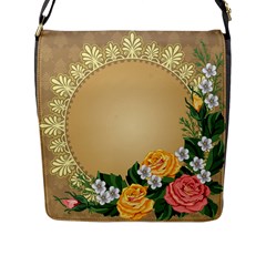 Rose Sunflower Star Floral Flower Frame Green Leaf Flap Messenger Bag (l) 