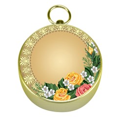 Rose Sunflower Star Floral Flower Frame Green Leaf Gold Compasses by Mariart