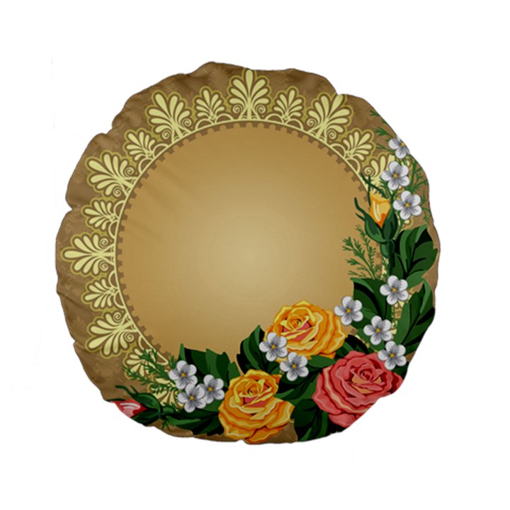 Rose Sunflower Star Floral Flower Frame Green Leaf Standard 15  Premium Flano Round Cushions