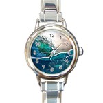 Sea Wave Waves Beach Water Blue Sky Round Italian Charm Watch Front