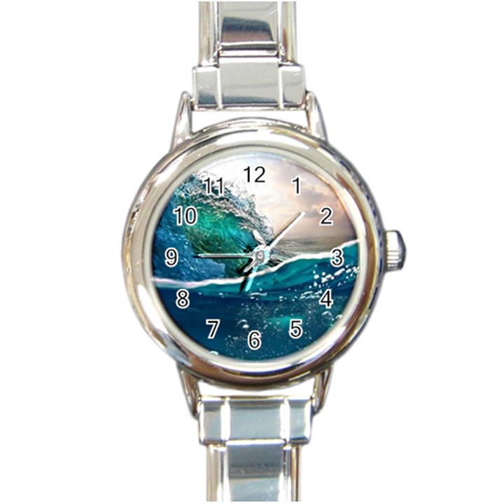 Sea Wave Waves Beach Water Blue Sky Round Italian Charm Watch