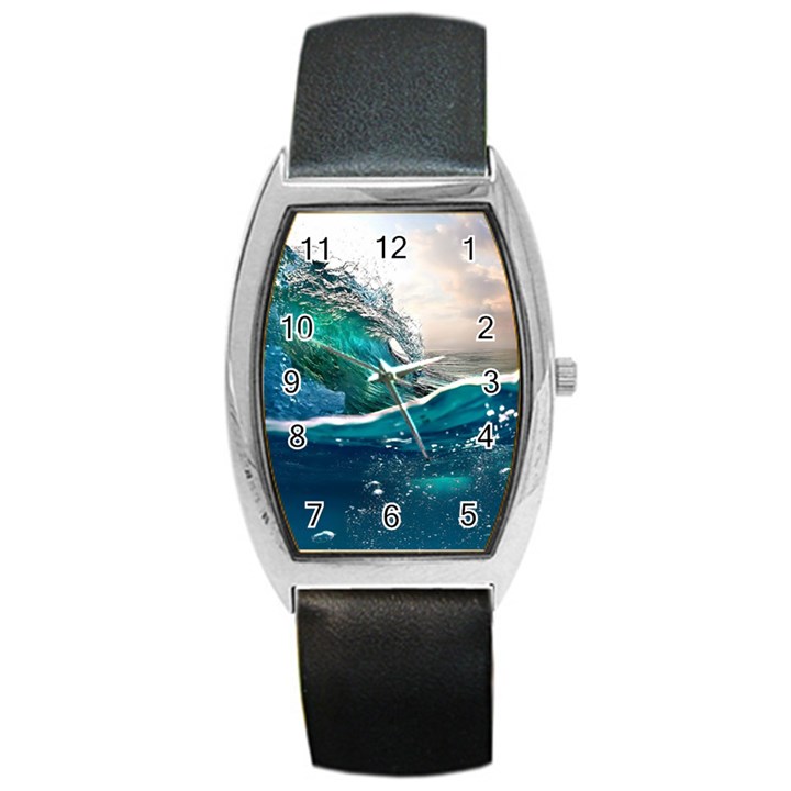 Sea Wave Waves Beach Water Blue Sky Barrel Style Metal Watch