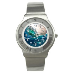 Sea Wave Waves Beach Water Blue Sky Stainless Steel Watch