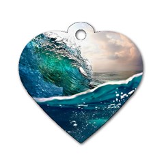 Sea Wave Waves Beach Water Blue Sky Dog Tag Heart (Two Sides)