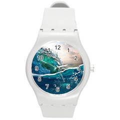 Sea Wave Waves Beach Water Blue Sky Round Plastic Sport Watch (M)