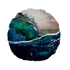 Sea Wave Waves Beach Water Blue Sky Standard 15  Premium Round Cushions