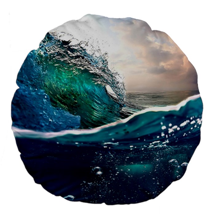 Sea Wave Waves Beach Water Blue Sky Large 18  Premium Flano Round Cushions