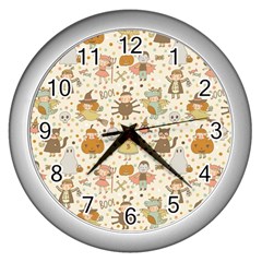 Sinister Helloween Cat Pumkin Bat Ghost Polka Dots Vampire Bone Skull Wall Clocks (silver)  by Mariart