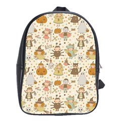 Sinister Helloween Cat Pumkin Bat Ghost Polka Dots Vampire Bone Skull School Bag (large) by Mariart