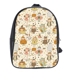 Sinister Helloween Cat Pumkin Bat Ghost Polka Dots Vampire Bone Skull School Bag (xl) by Mariart