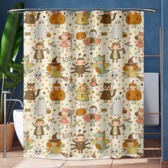 Sinister Helloween Cat Pumkin Bat Ghost Polka Dots Vampire Bone Skull Shower Curtain 60  X 72  (medium)  by Mariart