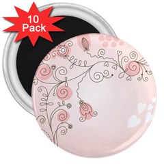 Simple Flower Polka Dots Pink 3  Magnets (10 pack) 