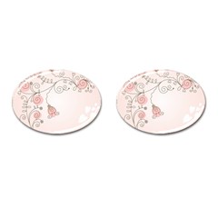 Simple Flower Polka Dots Pink Cufflinks (Oval)