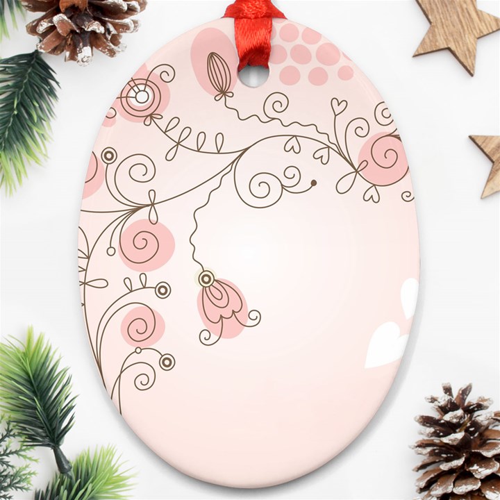 Simple Flower Polka Dots Pink Oval Ornament (Two Sides)