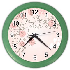 Simple Flower Polka Dots Pink Color Wall Clocks