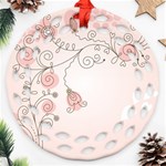 Simple Flower Polka Dots Pink Round Filigree Ornament (Two Sides) Back