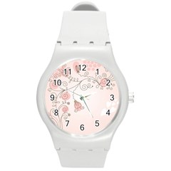 Simple Flower Polka Dots Pink Round Plastic Sport Watch (M)