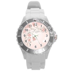 Simple Flower Polka Dots Pink Round Plastic Sport Watch (L)