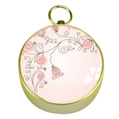 Simple Flower Polka Dots Pink Gold Compasses