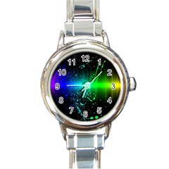 Space Galaxy Green Blue Black Spot Light Neon Rainbow Round Italian Charm Watch by Mariart