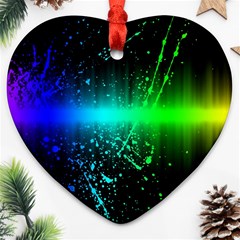 Space Galaxy Green Blue Black Spot Light Neon Rainbow Ornament (heart) by Mariart