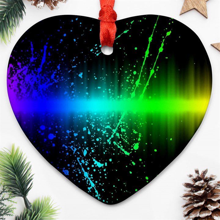 Space Galaxy Green Blue Black Spot Light Neon Rainbow Ornament (Heart)